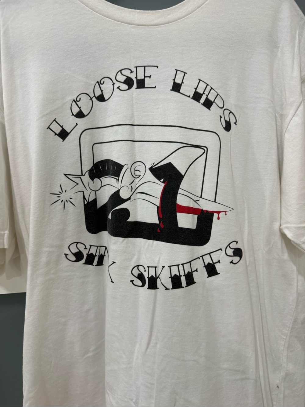 Skinny Water Culture Graphic Tee with 'Loose Lips Sink Ships' Print - White
